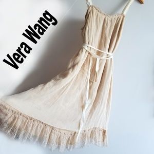 Vera Wang Luxe Beige Lace Gauze Dress